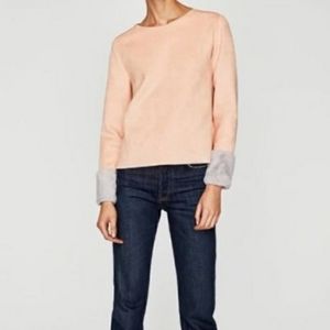 Zara top suede sweater top with faux fur sleeves